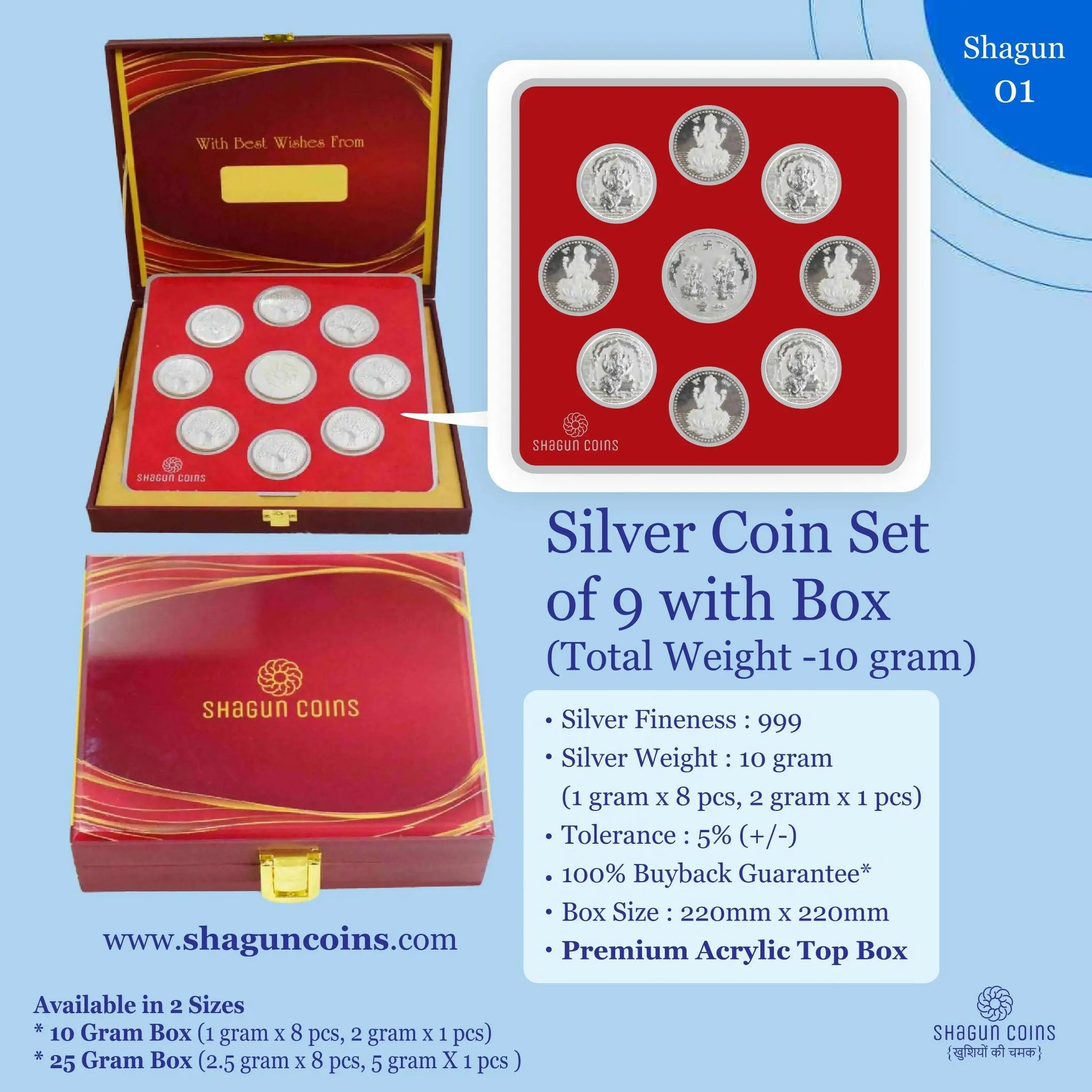 Silver Coin Set of 9 With Box Sarafa Bazar India