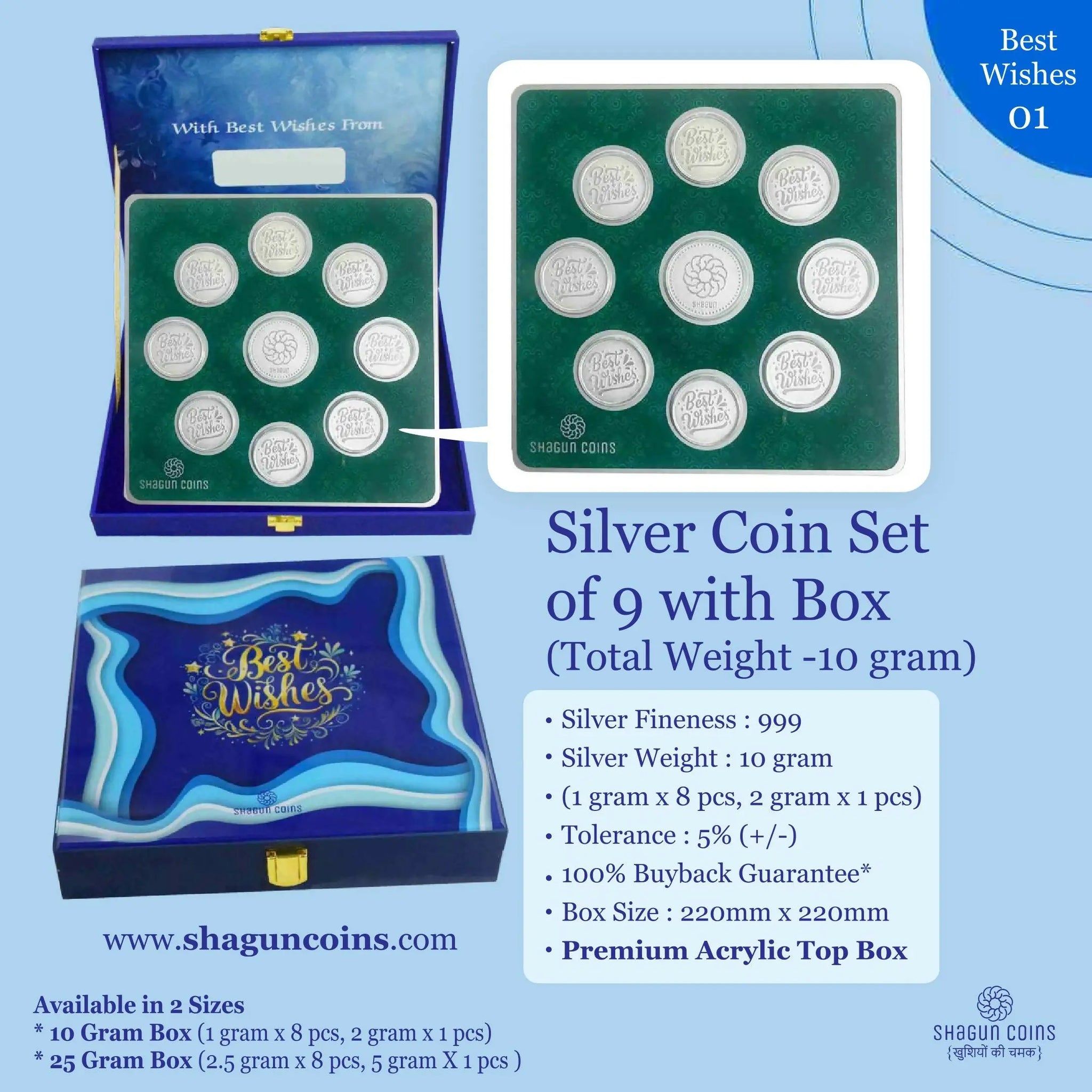 Silver Coin Set of 9 With Box Sarafa Bazar India