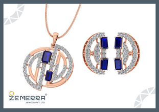 14K Rose Gold Diamond Modern Line Art Pendant Set Sarafa Bazar India