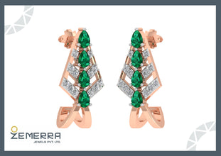 Sparking 14K Gold Diamond Pears Gemstone Half Hoop Earrings Sarafa Bazar India