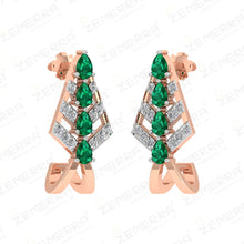 Sparking 14K Gold Diamond Pears Gemstone Half Hoop Earrings Sarafa Bazar India