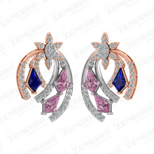 Stylish 14K Gold Diamond Dual Curve Floral Pendant Set Sarafa Bazar India