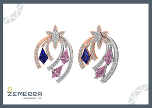 Stylish 14K Gold Diamond Dual Curve Floral Earring Sarafa Bazar India