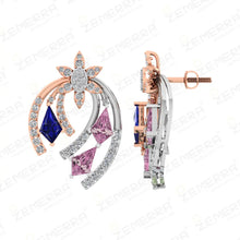 Stylish 14K Gold Diamond Dual Curve Floral Earring Sarafa Bazar India