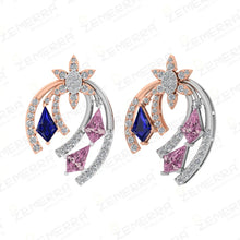 Stylish 14K Gold Diamond Dual Curve Floral Earring Sarafa Bazar India