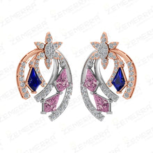 Stylish 14K Gold Diamond Dual Curve Floral Earring Sarafa Bazar India