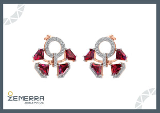Stylish 14K Gold Diamond Earring With Ruby Gemstone Sarafa Bazar India