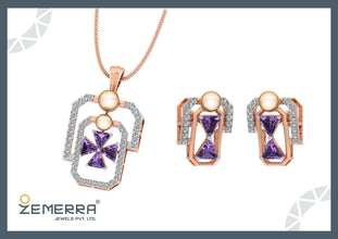 Stylish 14K Gold Diamond Geometric Frame Drop Pendant Set Sarafa Bazar India