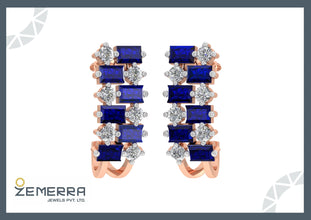 Stylish 14K Gold Diamond Ruby Buguette J-Shape Bali Sarafa Bazar India