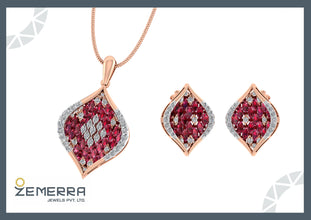Stylish 14K Gold Diamond Ruby Marquise Stone Studded Pendant Set Sarafa Bazar India