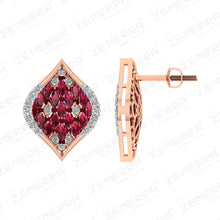 Stylish 14K Gold Diamond Ruby Marquise Stone Studded Pendant Set Sarafa Bazar India