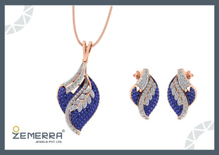Stylish 14K Rose Gold Diamond Leaf Shape Pendant Set Design Sarafa Bazar India