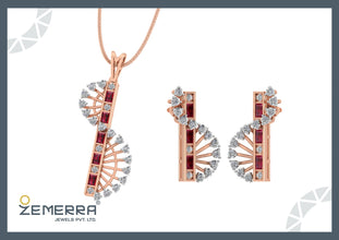 Stylish 14K Rose Gold Diamond Vertical Curve Statement Pendant Sarafa Bazar India