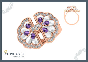 Stylish 14K Rose Gold Diamond White MOP Cocktail Ring Design Sarafa Bazar India