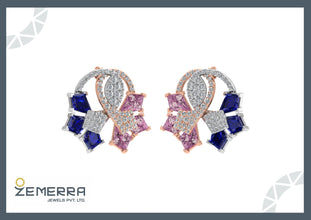 Stylish 14K Rose Gold pair of women's diamond earrings Sarafa Bazar India