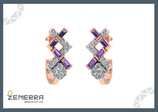 Stylish 14k Gold Diamond Bali with Baguette Stone Sarafa Bazar India