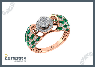 14K Rose Gold Diamond Green Emerald Stone Rings - Fine Jewelry Sarafa Bazar India