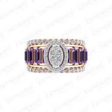 Classic 14K Gold Diamond Amethyst Halo Ring For Her Sarafa Bazar India