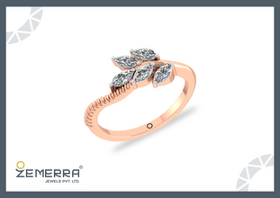 Marquise Leaf 14K Rose Gold Diamond Ring Fine Jewelry Sarafa Bazar India