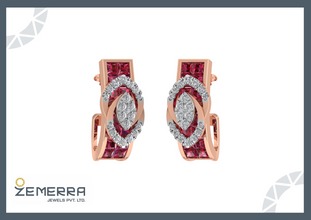 14K Rose Gold Diamond Hoops Earrings Sarafa Bazar India
