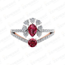 Lavish 14K Rose Gold Diamond Red Ruby Ring Sarafa Bazar India