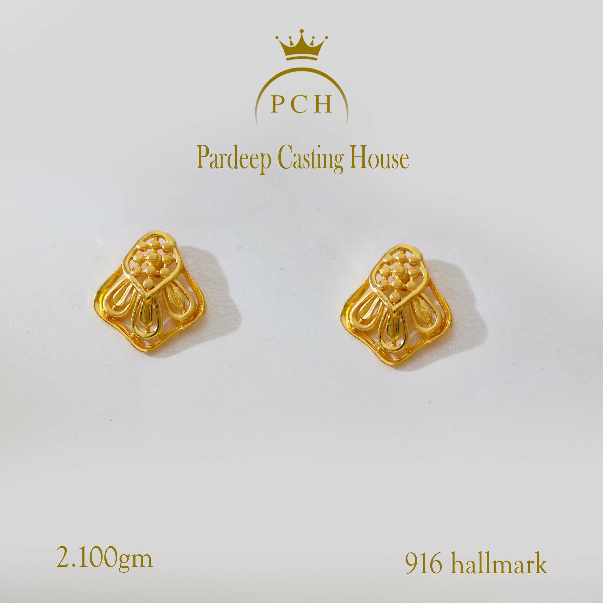 Finely Detailed Gold Studs Earrings Sarafa Bazar India