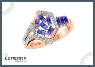 Tanzanite Diamond Baguette Ring in 14k Rose Gold Sarafa Bazar India