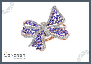 Tanzanite Diamond Bow Ring in 14k Rose Gold Sarafa Bazar India