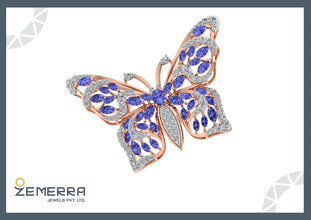 Tanzanite Diamond Butterfly Ring in 14k Rose Gold Sarafa Bazar India