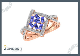 Tanzanite Diamond Cocktail Ring in 14k Rose Gold Sarafa Bazar India