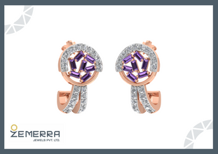 Luxurious 14k Rose Gold Diamond Hoop Earring Sarafa Bazar India