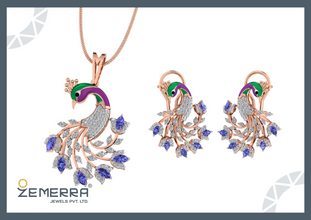 Elegance 14k Gold Diamond Peacock Motif Pendant Set Sarafa Bazar India