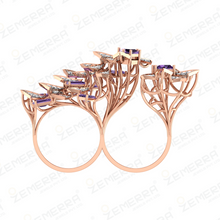 14K Gold Diamond Amethyst Engagement Double Finger Ring Sarafa Bazar India