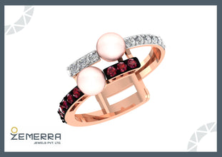 Timeless 14K Gold Diamond Ring With Two Freshwater Pearls Sarafa Bazar India