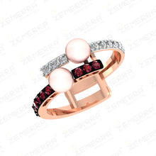 Timeless 14K Gold Diamond Ring With Two Freshwater Pearls Sarafa Bazar India