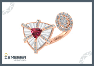 Timeless 14K Rose Gold Diamond Trillion Ruby Open Ring Design Sarafa Bazar India