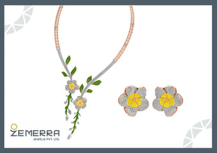 Timeless 14K Rose Gold Floral Design Diamond Necklace Set Sarafa Bazar India
