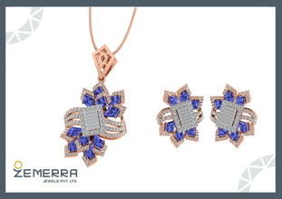 Top Rated 14K Gold Diamond Tanzanite Stone Floral Pendant Set Sarafa Bazar India