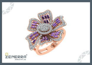 Top Rated 14K Gold Floral Baguette Diamond Statement Ring Sarafa Bazar India
