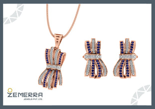 Top Rated 14k Gold Diamond Ribbon Style Pendant Set Sarafa Bazar India