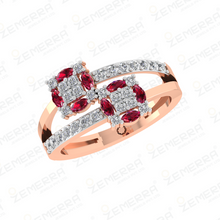 14K gold diamond ring with red stone in a floral design Sarafa Bazar India