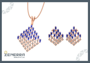 Trendy 14K Gold Diamond Tanzanite Stone Square Shape Pendant Set Sarafa Bazar India