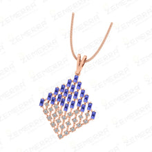 Trendy 14K Gold Diamond Tanzanite Stone Square Shape Pendant Set Sarafa Bazar India