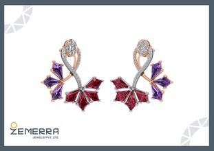 Trendy 14K Rose Gold Diamond Earring - Leaf Pattern Design Sarafa Bazar India