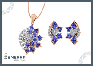 Trendy 14K Rose Gold Diamond Heart Shape Pendant Set Sarafa Bazar India