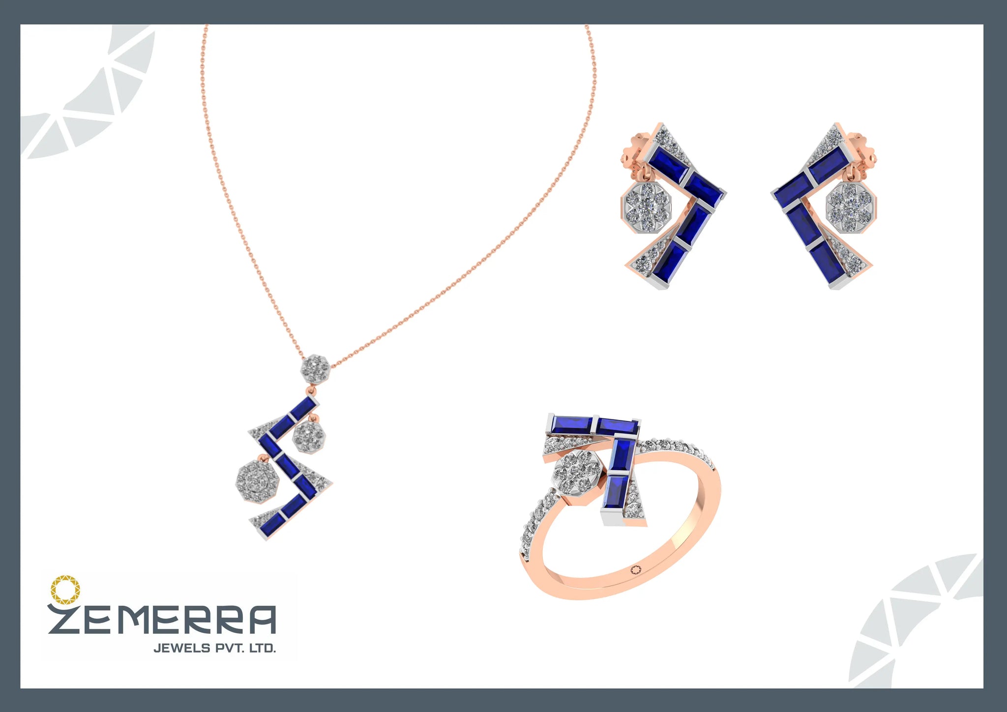 Trendy 14K Rose Gold Diamond Pendant Full Set Sarafa Bazar India