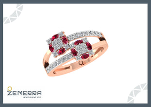 Trendy 14KT Rose Gold Diamond Ruby Ring Sarafa Bazar India