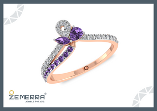 Luxurious 14K Rose Gold Diamond Amethyst Ring For Women Sarafa Bazar India