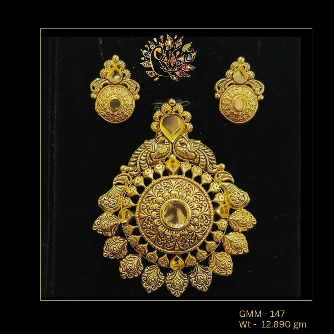 22kt Antique Ghat Pendant set Sarafa Bazar India