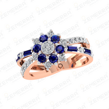 14K Rose Gold Diamond Floral Ring With Blue Saphhire Stone Sarafa Bazar India